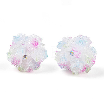 Polymer Clay Rhinestone Beads with Embossed Resin Roses RESI-T059-04M-1