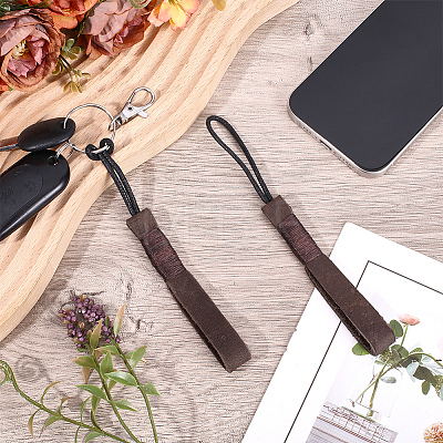 2Pcs Cowhide Leather Car Key Chain Pendant Decorations AJEW-CL0001-80B-1