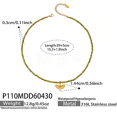 316L Surgical Stainless Steel Enamel Bee Pendant Green Cubic Zirconia Faceted Beaded Necklaces for Women WG7DD53-01-1