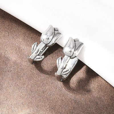 Rose Flower 316 Stainless Steel Clip on Nose Rings AJEW-C044-12AS-1