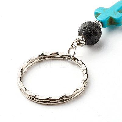 Natural Lava Rock Beads and Synthetic Turquoise beads Keychain KEYC-JKC00267-03-1