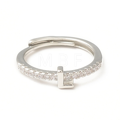 Clear Cubic Zirconia Initial Letter Adjustable Ring RJEW-C052-01P-L-1