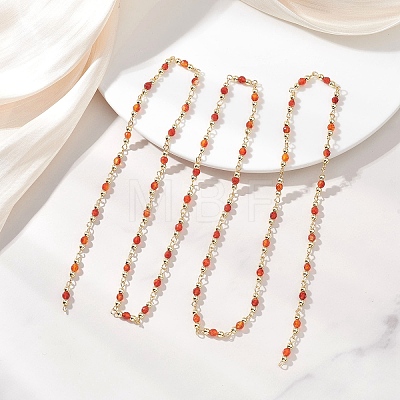 Natural Agate Beaded Round Link Chains AJEW-JB01533-03-1