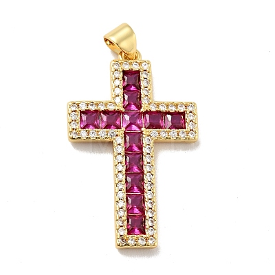 Cross Brass Micro Pave Cubic Zirconia Pendants KK-G419-18G-1