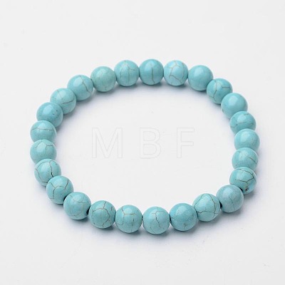 Synthetic Turquoise Beaded Stretch Bracelets BJEW-F203-02-1