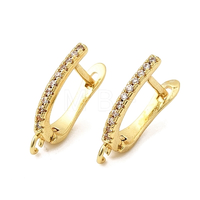 Brass Micro Pave Clear Cubic Zirconia Hoop Earring Finding KK-Z154-08G-1
