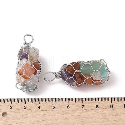 Rack Plating Copper Wire Wrapped Natural Mixed Stone Chip Big Pendants G-C130-01P-09-1