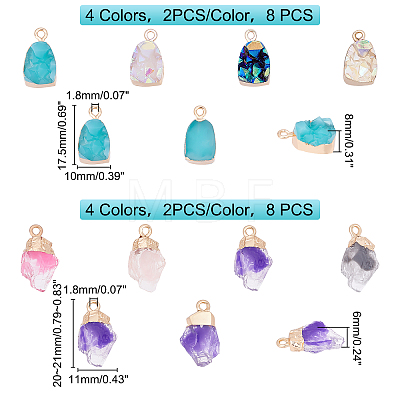 16Pcs 8 Color Druzy Resin Pendants RESI-FH0001-36-1