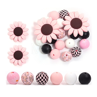 23Pcs Sunflower & Round Silicone Focal Beads SIL-L005-01A-1