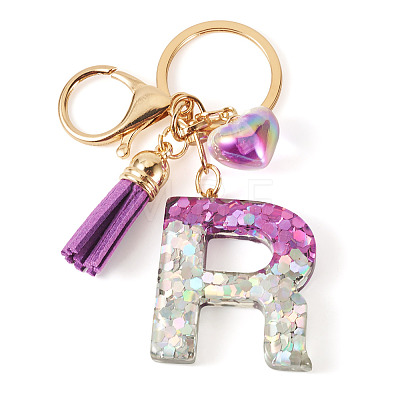 Alloy Resin Heart Keychains KEYC-TADJ0002-01G-R-1