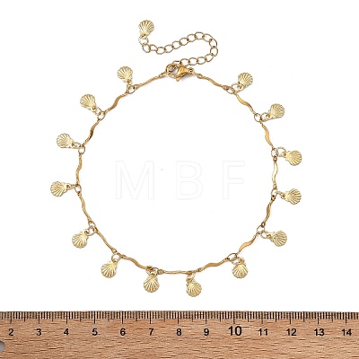 Ocean 304 Stainless Steel Shell Shaped Charm Wave Bar Link Chain Anklets for Women AJEW-AN00809-1