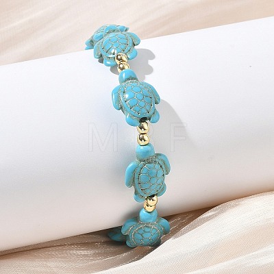 Synthetic Turquoise & Non-magnetic Hematite Beads Stretch Bracelets for Women Men BJEW-JB13729-02-1