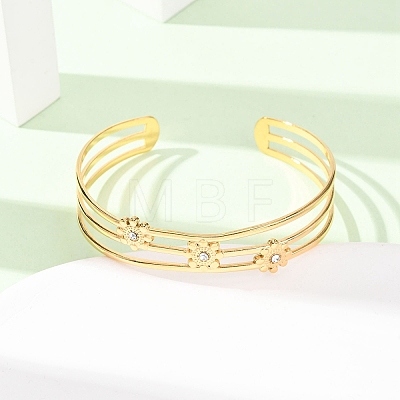 304 Stainless Steel & Rhinestone Cuff Bangles for Women BJEW-C155-01B-G-1