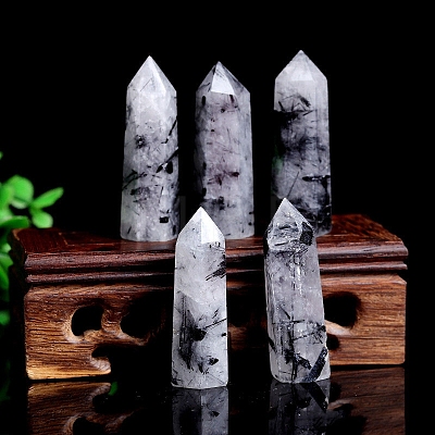 Point Tower Natural Tourmalinated Quartz Healing Stone Wands PW-WG27572-02-1