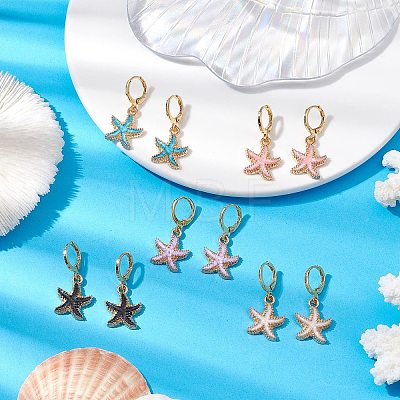 Alloy Enamel Starfish Hoop Earrings EJEW-JE06139-1