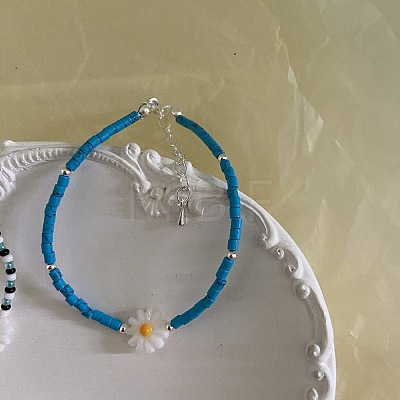 Natural Shell Daisy Flower Boho Vintage Synthetic Turquoise Beaded Friendship Bracelets for Women and Girls ZL9058-1-1
