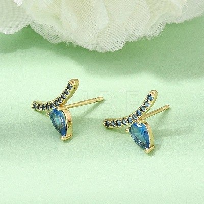 Brass Micro Pave Cubic Zirconia Stud Earrings EJEW-G471-14G-02-1