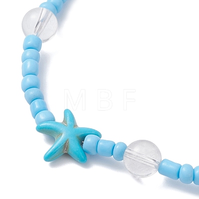 2Pcs Glass Seed and Natural Sea Shell & Aquamarine Stretch & Synthetical Turquoise Beads Bracelets for Women BJEW-TA00708-1