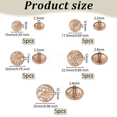 Olycraft 25Pcs 5 Styles 1-Hole Retro Zinc Alloy Shank Buttons BUTT-OC0001-57C-1