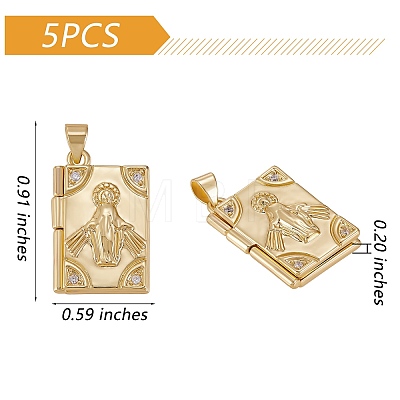 5Pcs Rack Plating Brass Micro Pave Clear Cubic Zirconia Locket Pendants ZIRC-SZ0003-77-1