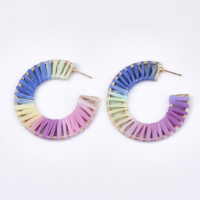 Handmade Raffia Woven Stud Earrings WOVE-S120-06-1