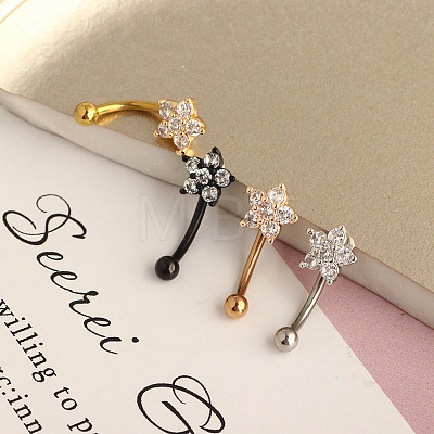 304 Stainless Steel Micro Pave Clear Cubic Zirconia Flower Curved Barbell Cartilage Earrings WG168AC-02-1