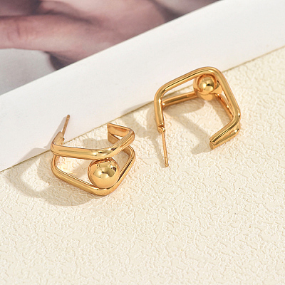 Square with Round Stainless Steel Stud Earrings CE7913-1