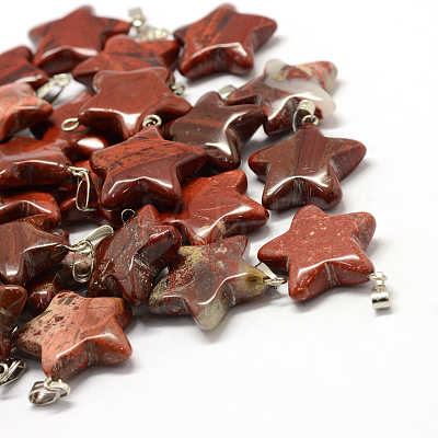 Star Natural Red Rainbow Jasper Pendants G-Q367-27-1