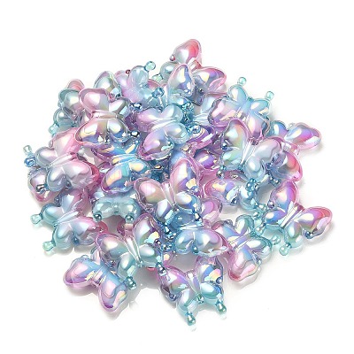 UV Plating Rainbow Iridescent Acrylic Beads OACR-G012-09B-1