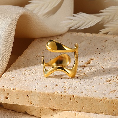 304 Stainless Steel Open Cuff Rings for Women LS-RJEW-U060-01K-G-1
