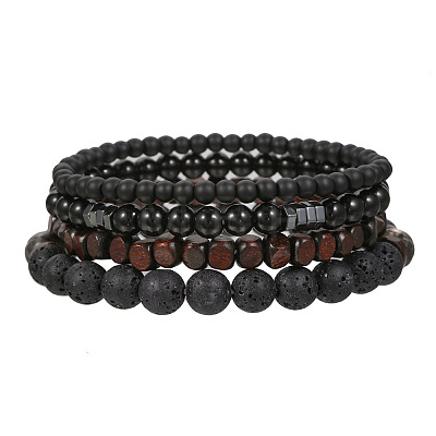 Volcano Stone Black Matte Black Gallstone Wood Beads Bracelet Set Combination Hip Hop Elastic Bracelet Bracelet Bracelet WQ1083-10-1
