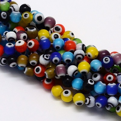 Handmade Evil Eye Lampwork Round Bead Strands LAMP-L055-4mm-12-1