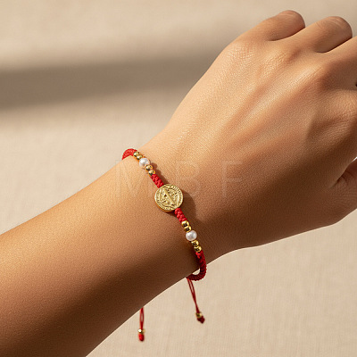 Brass Saint Medal Braided Bracelets EA4269-2-1