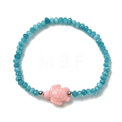 2Pcs 2 Styles Synthetic Turquoise & Dyed Natural Malaysia Jade Rondelle Beads Beads Stretch Bracelets for Women BJEW-JB13599-03-1