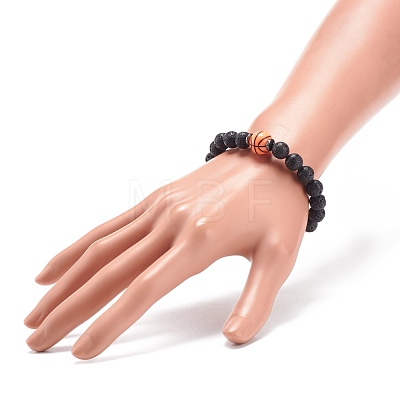 Natural Lava Rock & Synthetic Hematite & Acrylic Beaded Stretch Bracelet BJEW-JB08553-01-1
