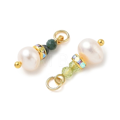 3Pcs 3 Styles Faceted Natural Peridot & Moss Agate & Natural Green Aventurine and Potato Pearl Pandants PALLOY-JF06048-03-1