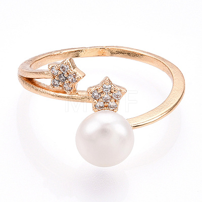 Stars Natural Pearl Finger Ring with Cubic Zirconia PEAR-N020-06K-1