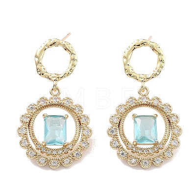 Flat Round Light Gold Brass Micro Pave Cubic Zirconia Stud Earrings EJEW-Q800-48KCG-1