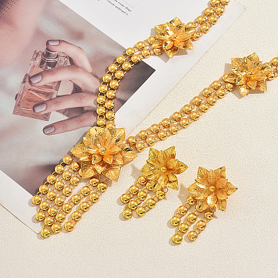 Luxury Alloy Floral Tassel Long Necklace & Earrings Set for Women KK0022-1