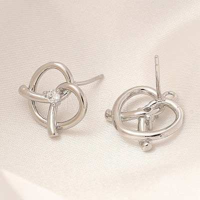 Rack Plating Heart Brass Micro Pave Clear Cubic Zirconia Stud Earrings EJEW-H143-17P-1