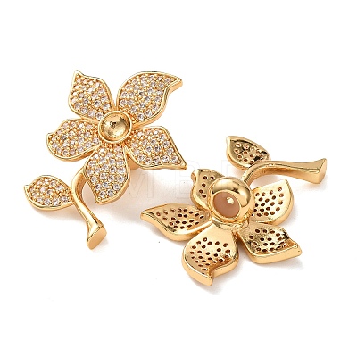 Brass Micro Pave Clear Cubic Zirconia Slide Charms KK-K422-10G-1