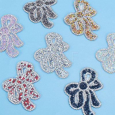 7Pcs 7 Colors Bowknot Glitter Hotfix Rhinestone DIY-FG0002-30-1