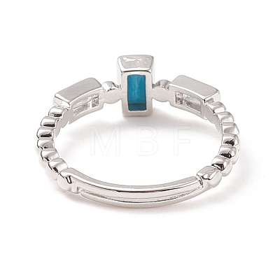 Sky Blue Cubic Zirconia Rectangle Adjustable Ring RJEW-C028-01P-1