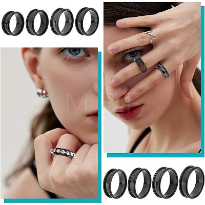 Unicraftale 16pcs 8 Style Stainless Steel Grooved Finger Ring Settings RJEW-UN0001-29-1