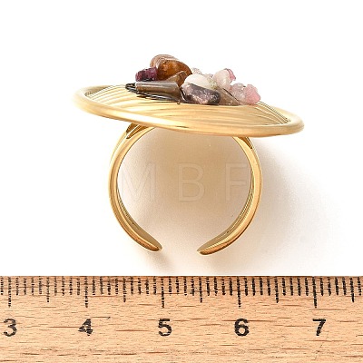 Natural Rose Quartz & Tiger Eye & Quartz Crystal & Amethyst Chip Finger Rings for Women RJEW-R012-06G-01-1