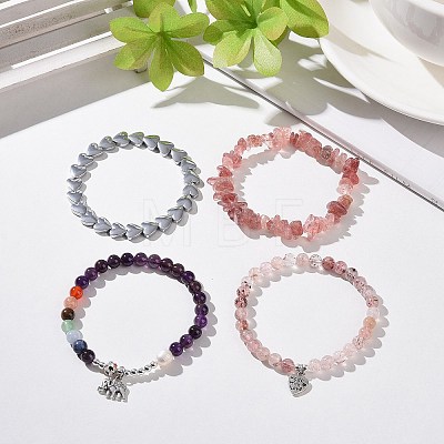 4Pcs Natural & Synthetic Gemstone Stretch Bracelet Sets BJEW-JB08946-1