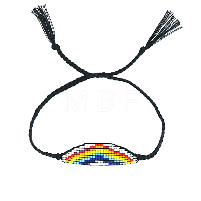 Glass Seed Wide Band with Rainbow Pattern Friendship Link Bracelet for Women BJEW-P269-15-1