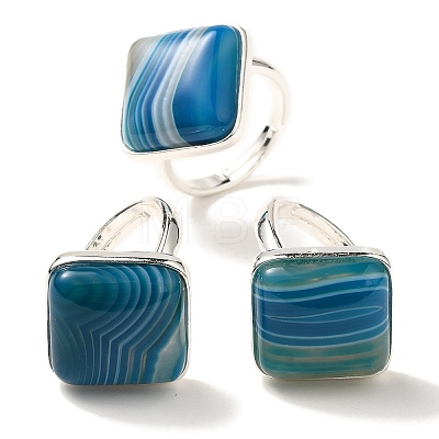 Natural Banded Agate Adjustable Rings RJEW-H240-01S-22-1