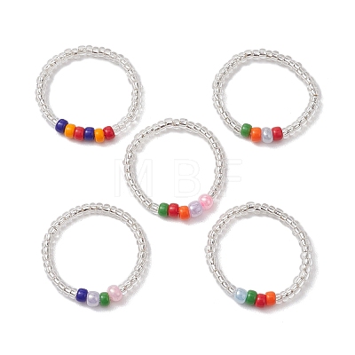 5Pcs Glass Seed Beads Stretch Rings for Women RJEW-JR00734-1