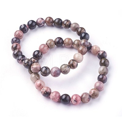 Natural Rhodonite Beads Stretch Bracelets X-BJEW-F380-01-B16-1